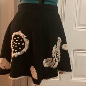Chunky Knit Wool blend Floral Embroidery Skirt Small by Ya Da